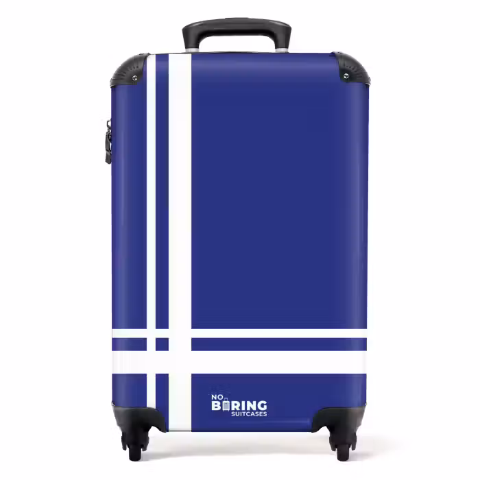 Suitcase - Royal blue background with white grid at lower left