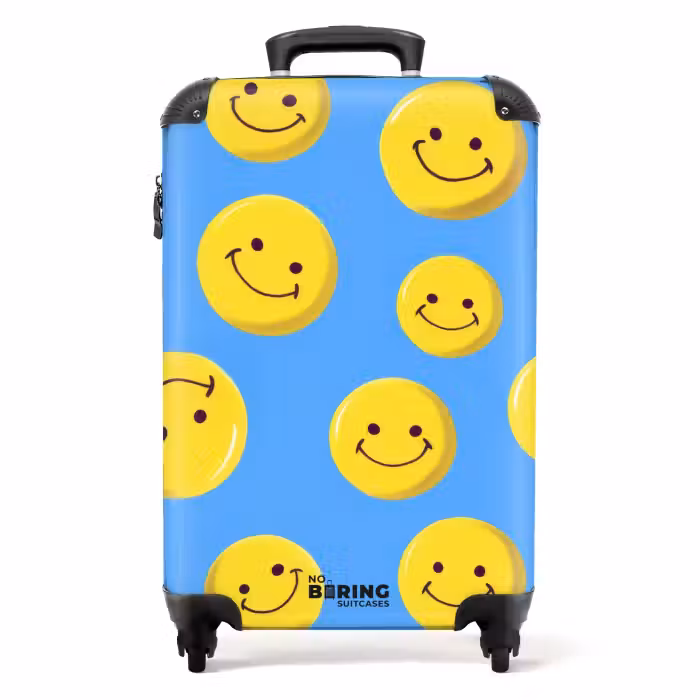 Suitcase - Smiley faces on a blue background