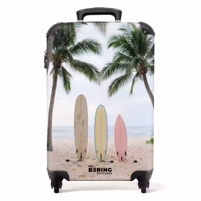Suitcase - Surfboard - Palm trees - Colorful