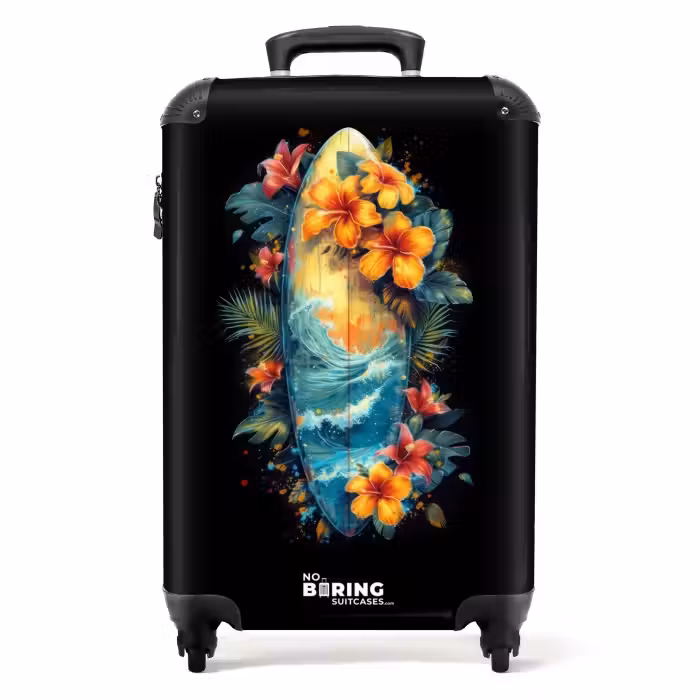 Suitcase - Surfboard Surrounded by Flowers