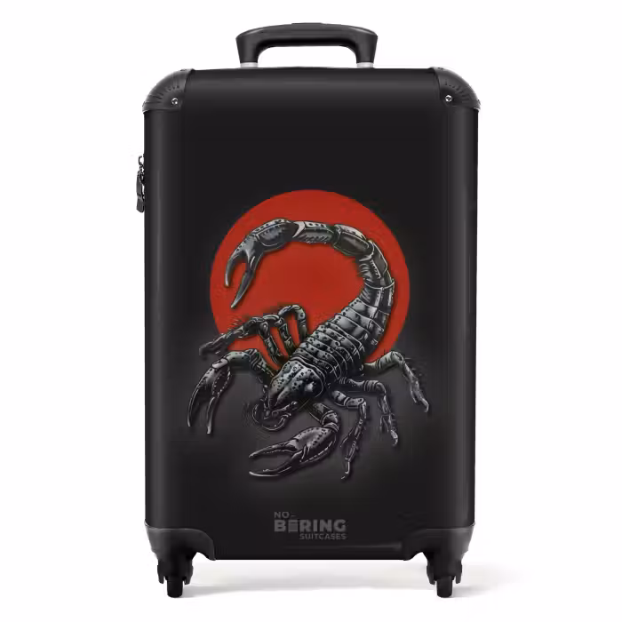 Suitcase - Tattoo style- Realistic scorpion on black and red background