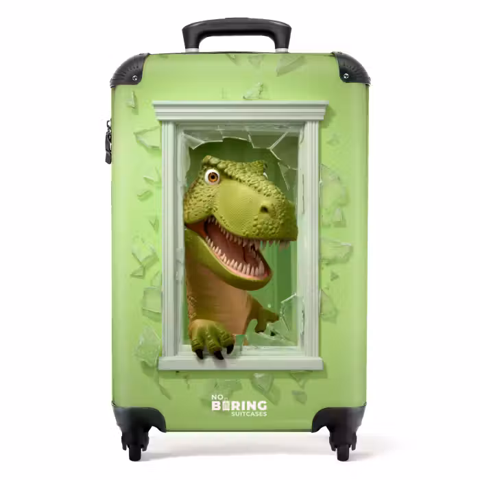 Suitcase - T-rex breaks through green glass window