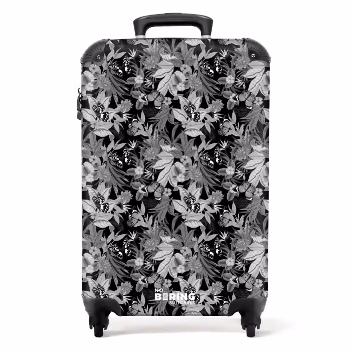 Suitcase - Tropical butterfly pattern black and white