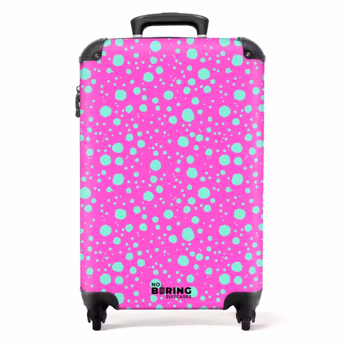 Suitcase - Turquoise dots on bright pink background