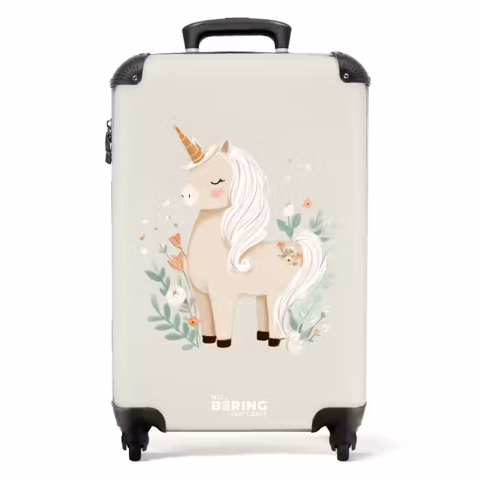 Suitcase - Unicorn among flowers in beige colors