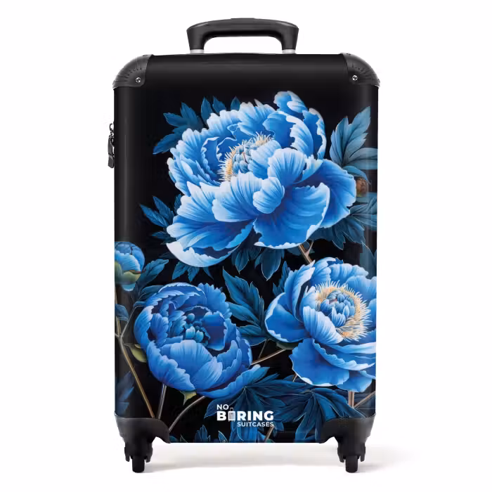 Suitcase - Vintage flowers - Peonies blue
