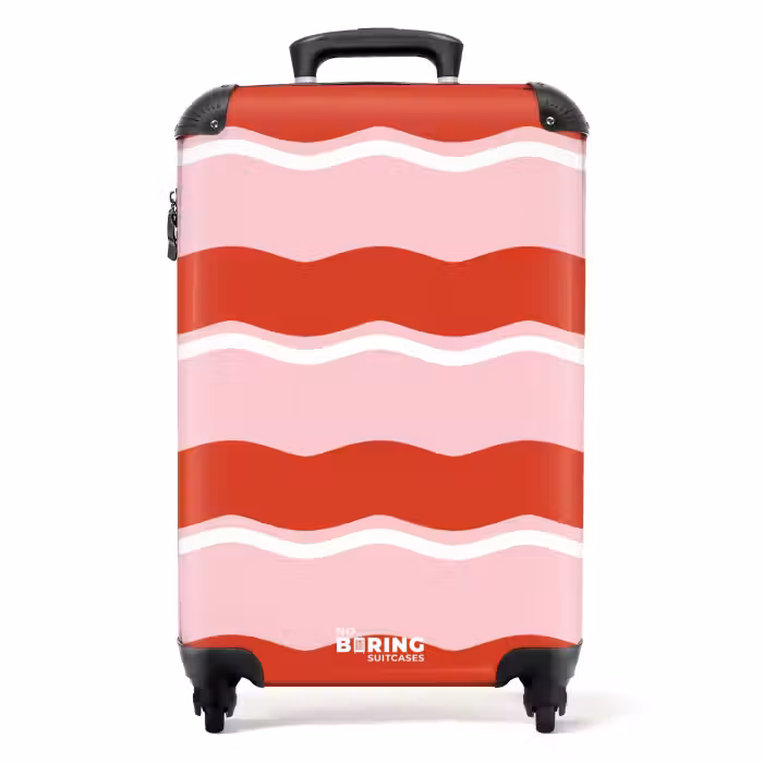 Suitcase - Wavy stripes in red and pink