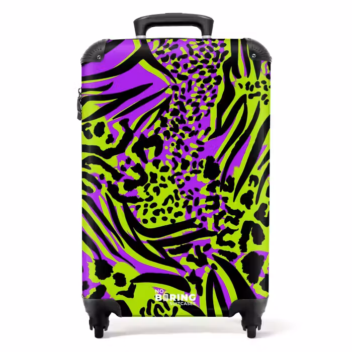 Suitcase - Wild animal print in purple, lime green and black