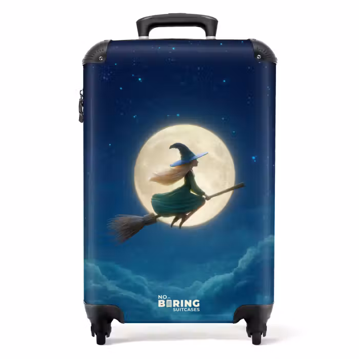 Suitcase - Witch on a broom in the night