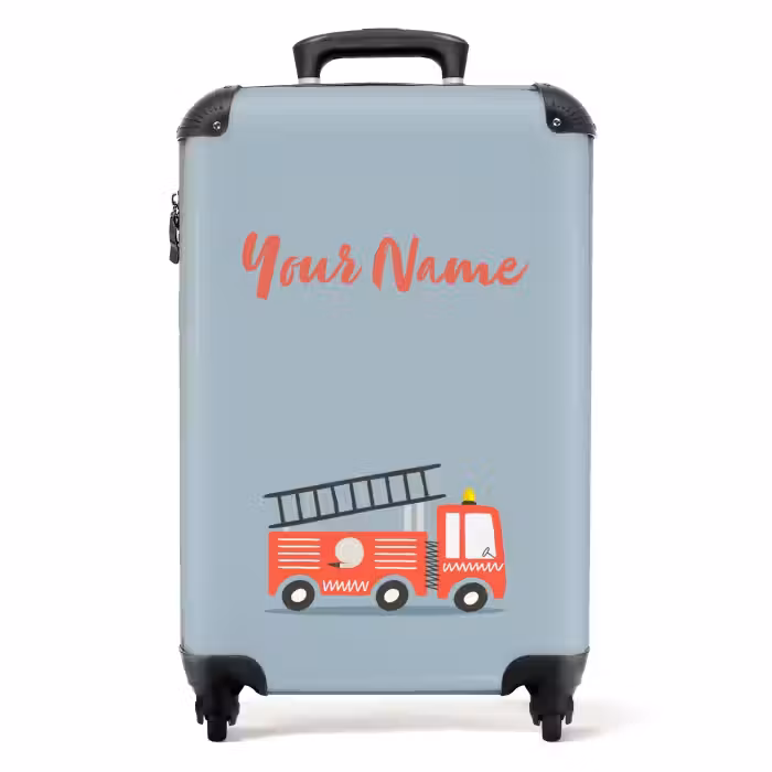 Suitcase with name - Fire engine blue background