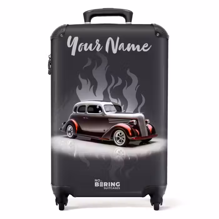 Suitcase with name - Gray car with gray flames