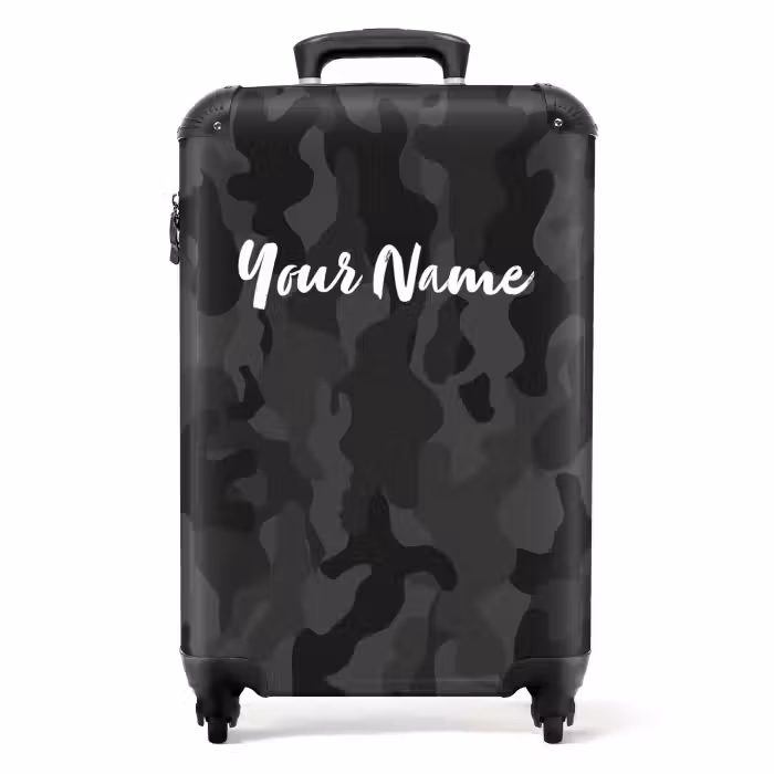 Suitcase with name - Green camouflage print