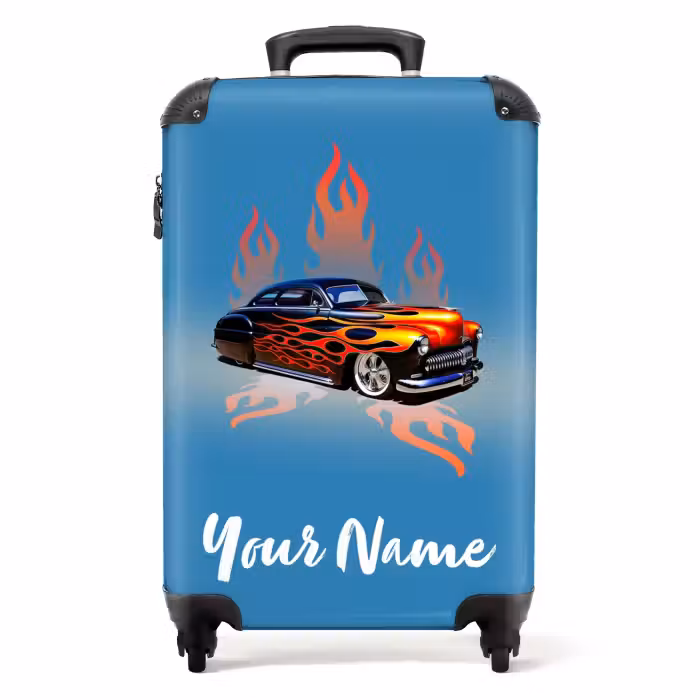Suitcase with name - Hotrod flames
