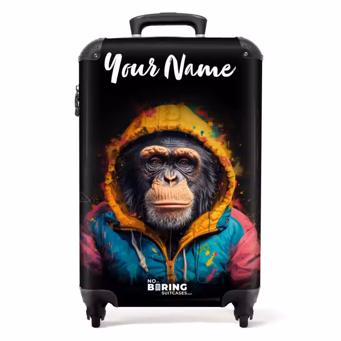 Suitcase with name - Monkey with Colorful Vest