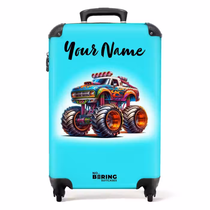 Suitcase with name - Monster Truck on Light Blue Background