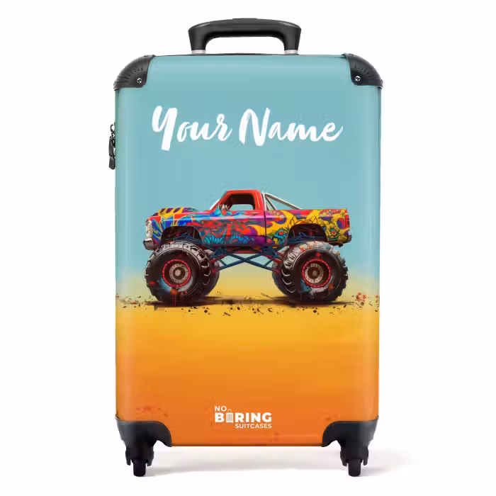 Suitcase with name - Monster Truck with Graffiti Print in the Sand