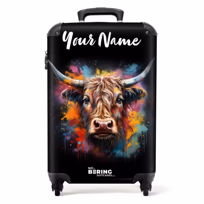 Suitcase with name - Scottish Highlander as Graffiti Art