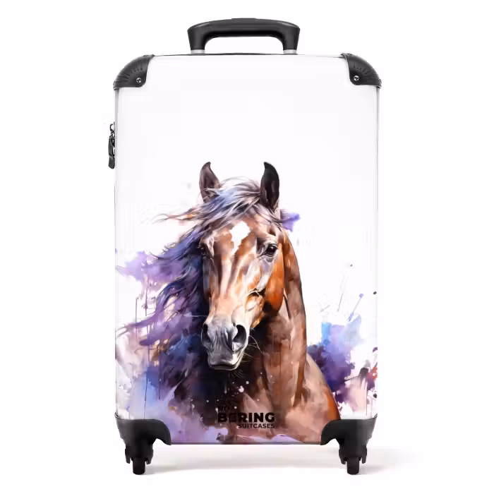 Suitcase with name - Watercolor horse with colorful splashes