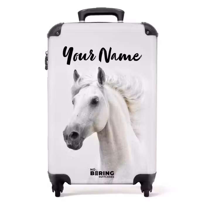 Suitcase with name - White horse with flapping mane