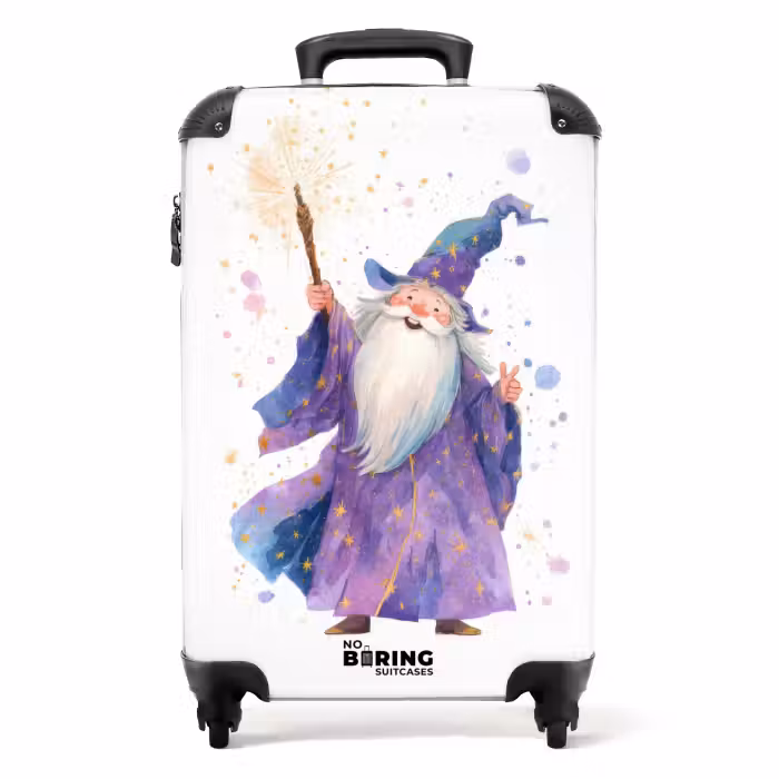 Suitcase - Wizard with a white beard and wand