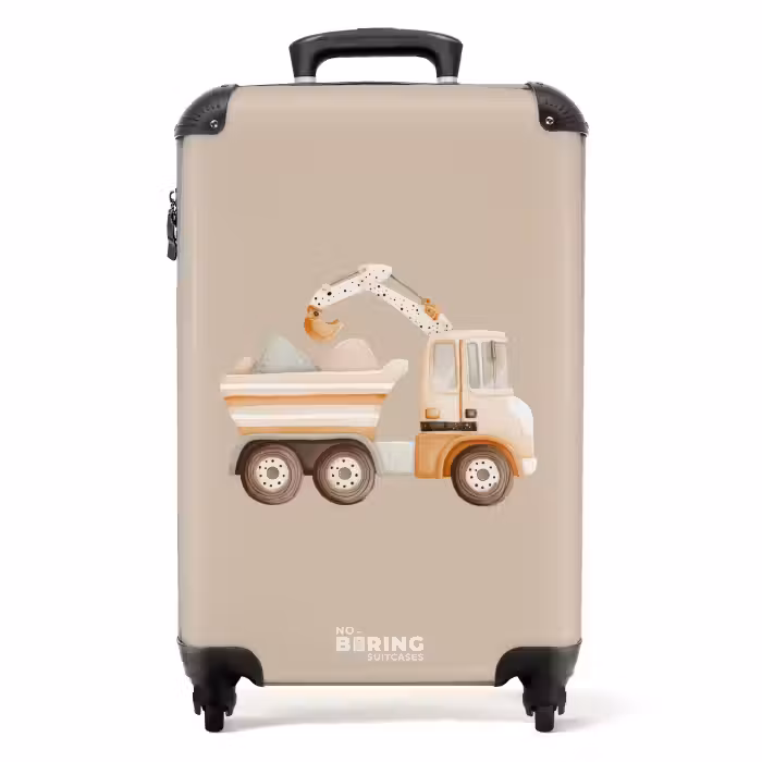 Suitcase - Yellow dump truck in neutral colors