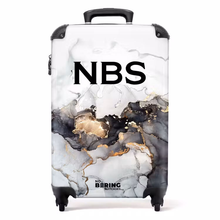 Suitcase - Black marble 755h white and gold — 1