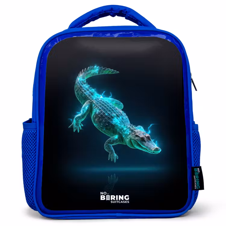 Kids backpack - Blue - Cyber crocodile in action pose — 1