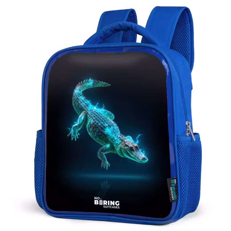 Kids backpack - Blue - Cyber crocodile in action pose — 3