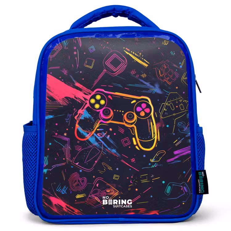 Kids backpack - Blue - Gamer world in neon style — 1
