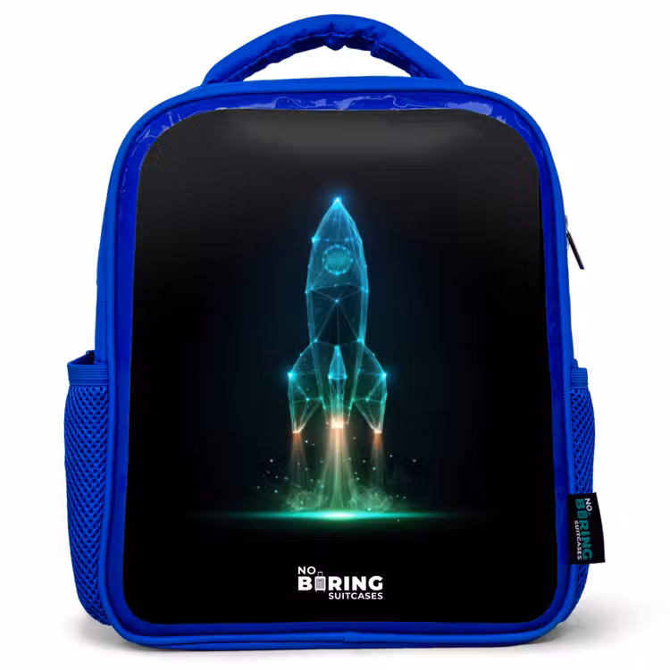Kids backpack - Blue - Launching rocket in neon style — 1