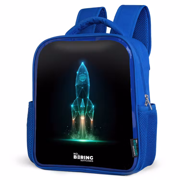 Kids backpack - Blue - Launching rocket in neon style — 3