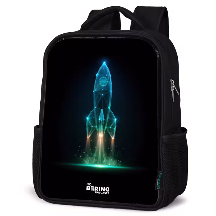 Kids backpack - Black - Launching rocket in neon style — 4