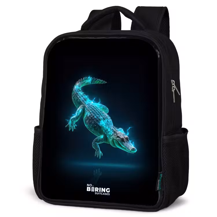 Kids backpack - Black - Cyber crocodile in action pose — 4