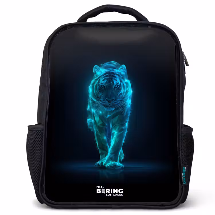 Kids backpack - Black - Glowing tiger in motion — 1