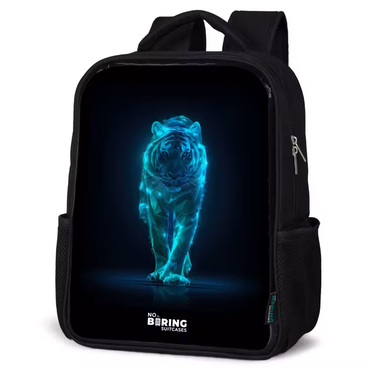 Kids backpack - Black - Glowing tiger in motion — 4