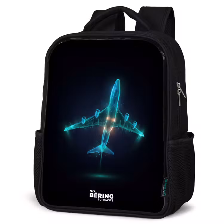 Kids backpack - Black - Luminous airplane — 4