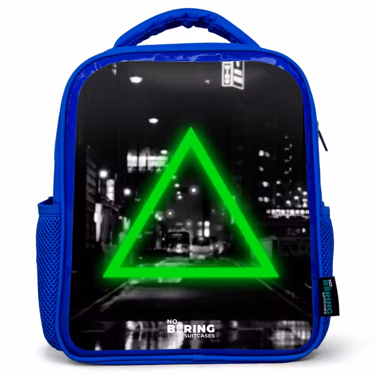 Kids backpack - Blue - Bright green triangle — 1