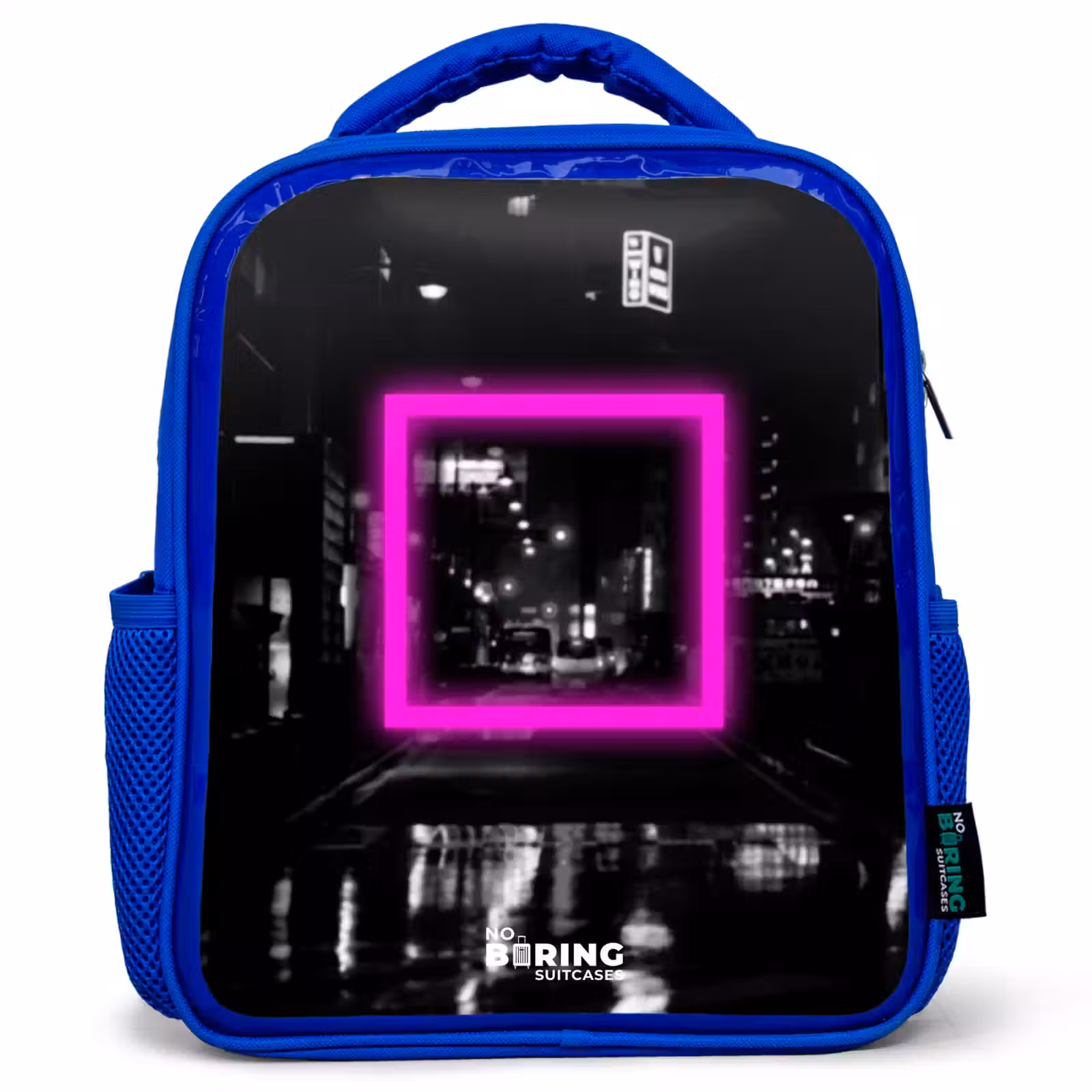 Kids backpack - Blue - Bright pink square with backlit background — 1