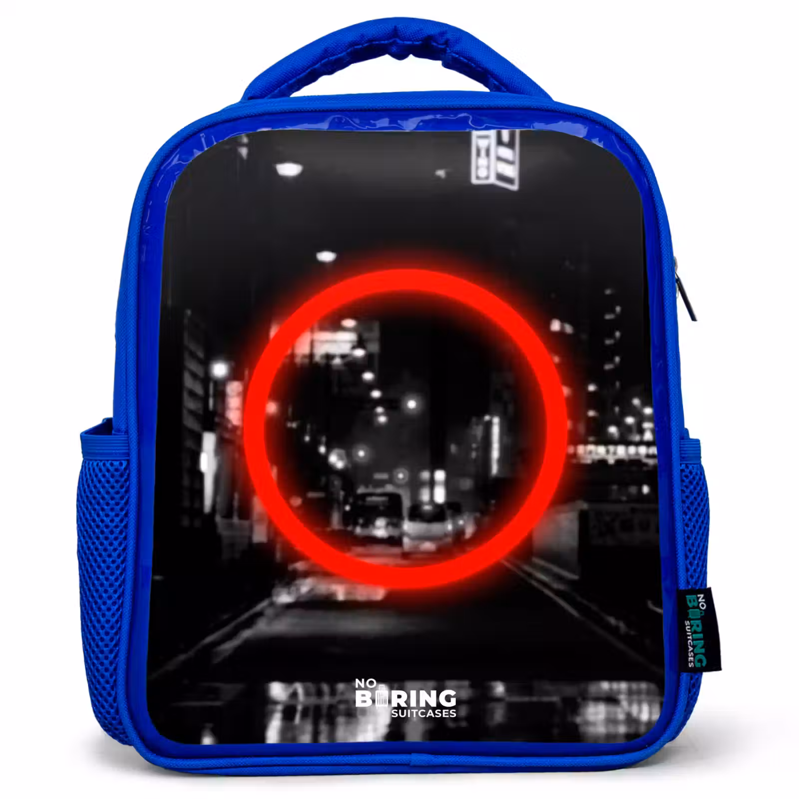 Kids backpack - Blue - Bright red circle over a city street — 1