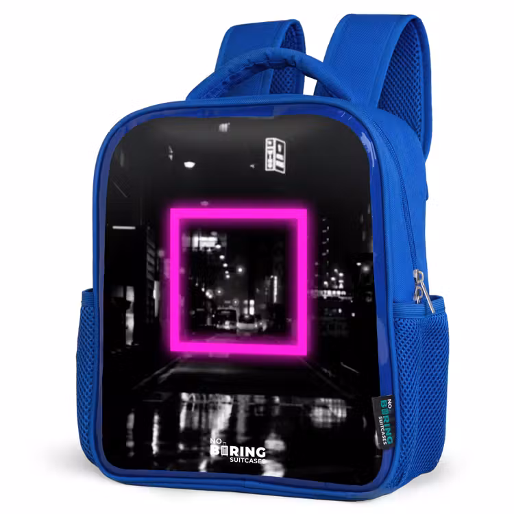 Kids backpack - Blue - Bright pink square with backlit background — 3