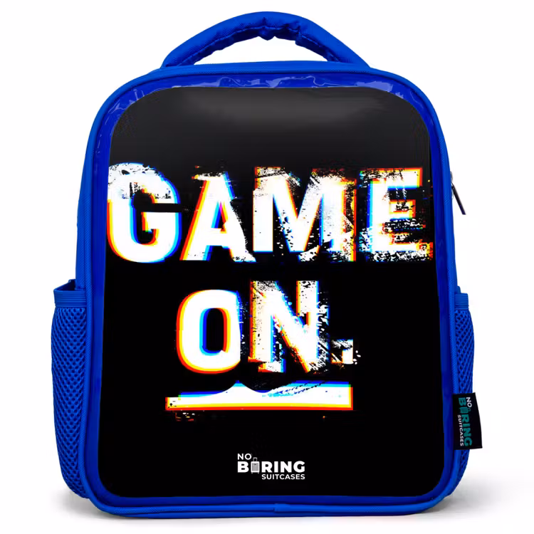 Kids backpack - Blue - Game on in black and white — 1