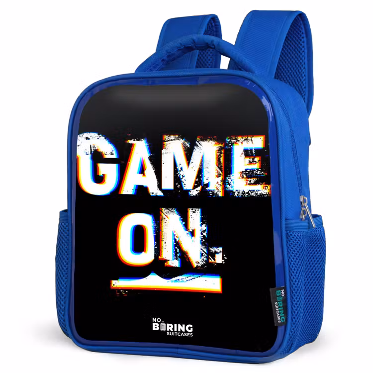 Kids backpack - Blue - Game on in black and white — 3