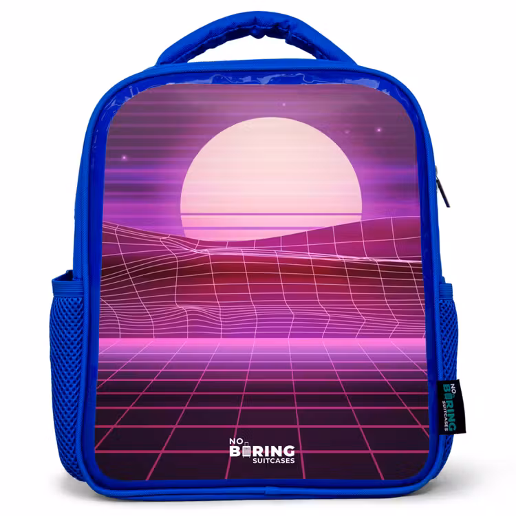 Kids backpack - Blue - Grid landscape with sun — 1
