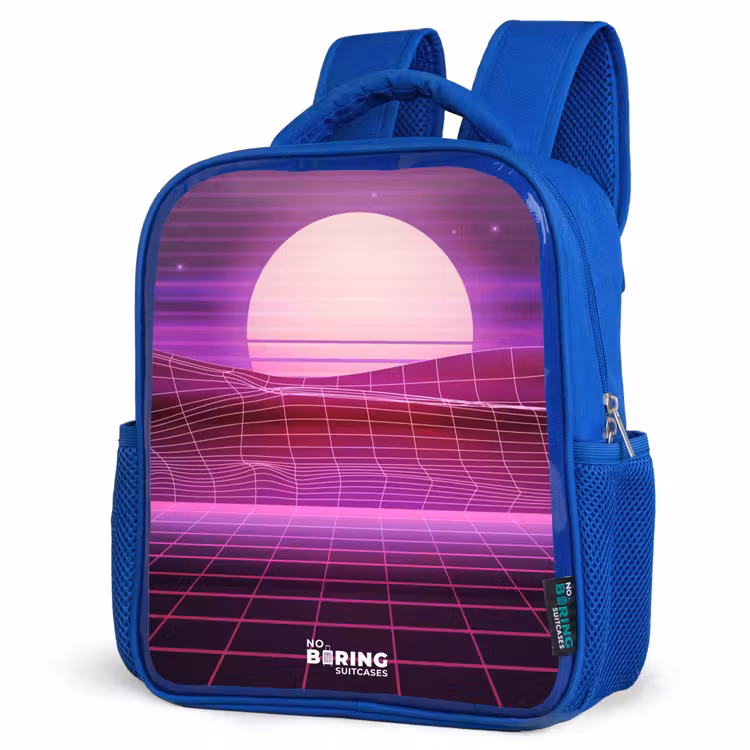 Kids backpack - Blue - Grid landscape with sun — 3