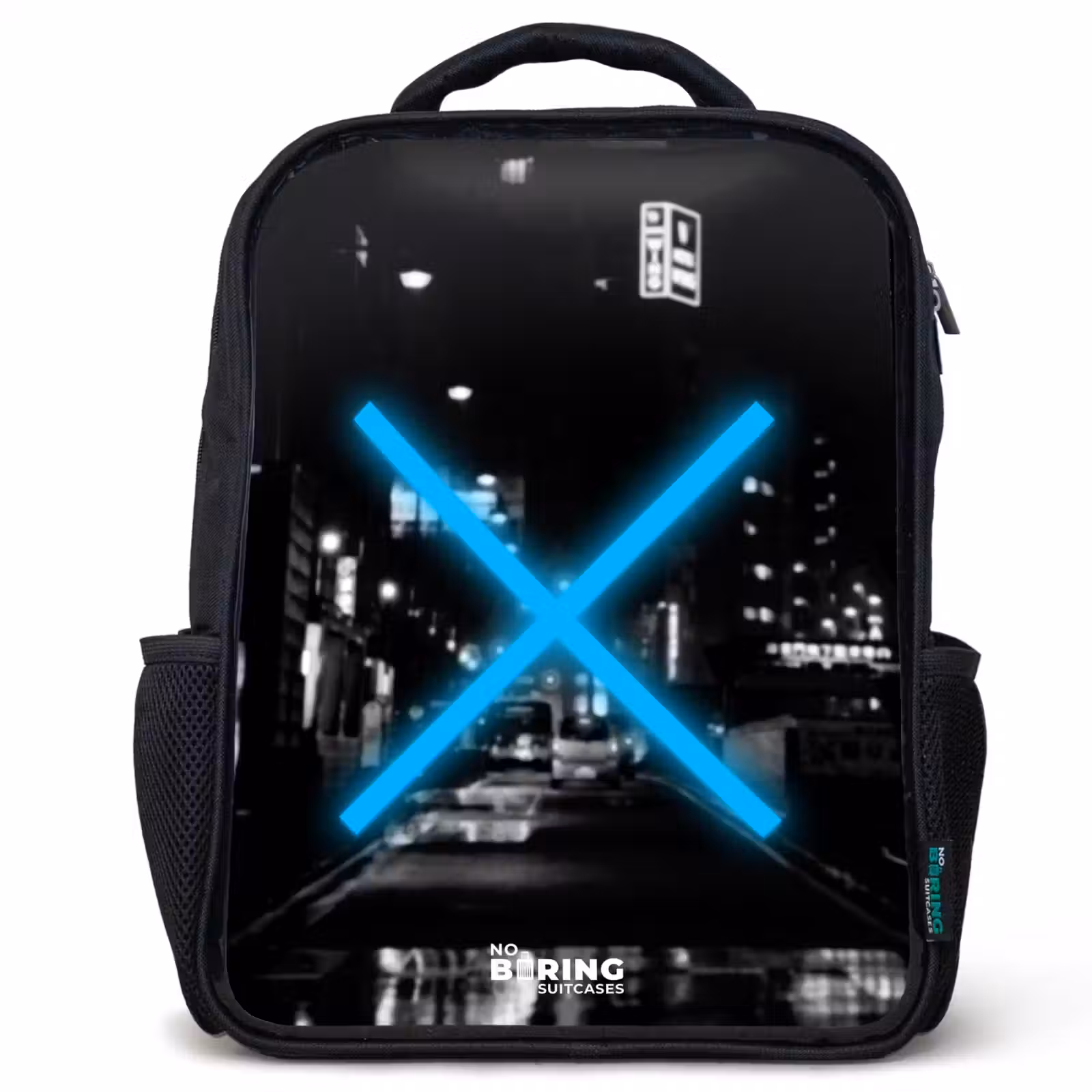 Kids backpack - Black - Bright blue cross in a night scene — 1