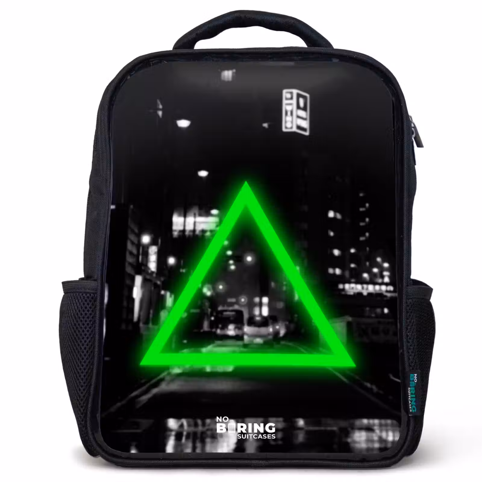 Kids backpack - Black - Bright green triangle — 1