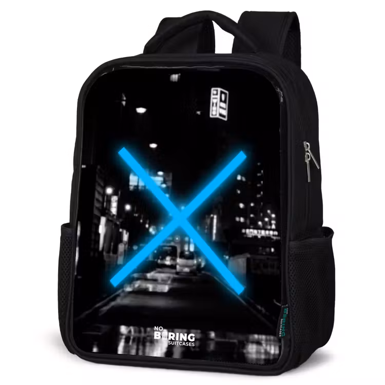 Kids backpack - Black - Bright blue cross in a night scene — 4