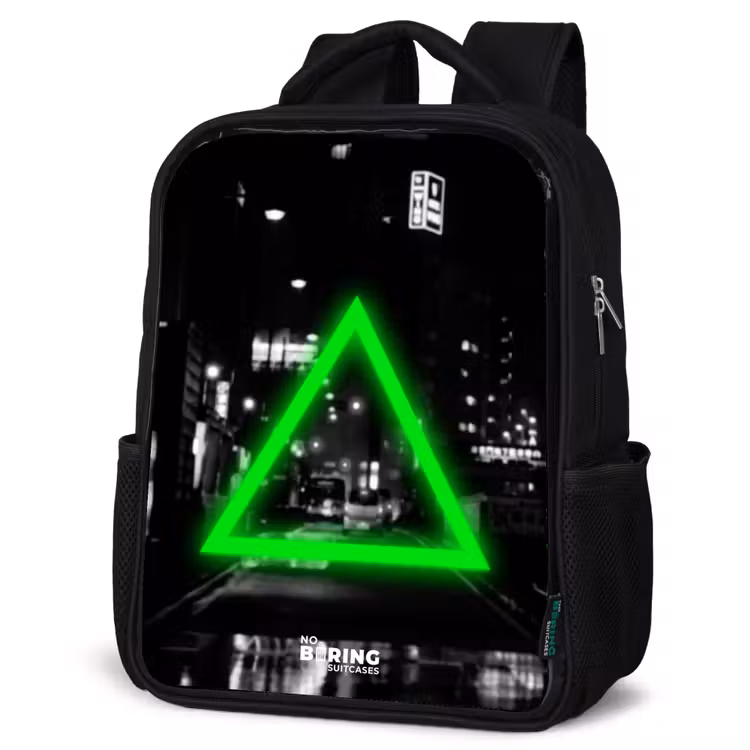 Kids backpack - Black - Bright green triangle — 4