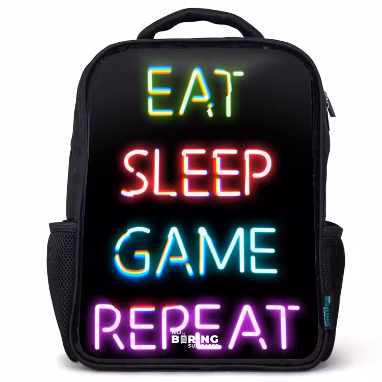 Kids backpack - Black - Qoute with neon lights — 1