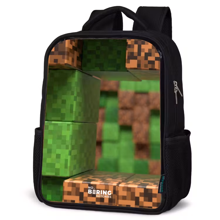 Kids backpack - Black - Close-up with pixelated blocks — 4